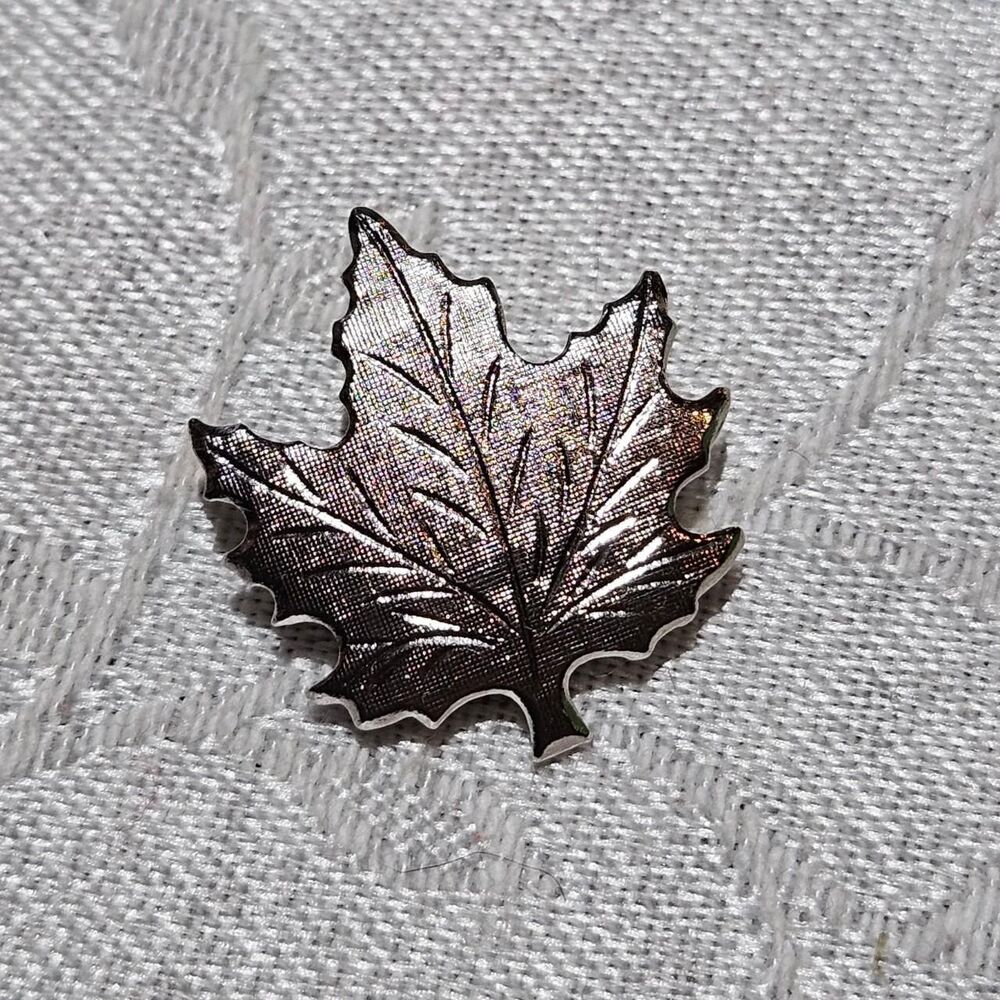 vintage cottagecore fall whimsical leaf silver tone small brooch